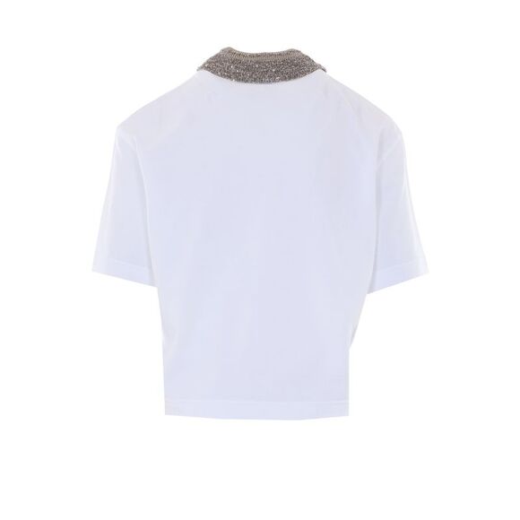 Brunello Cucinelli Women Cotton Jersey Polo Shirt With Dazzling Knit Collar - Picture 2 of 4